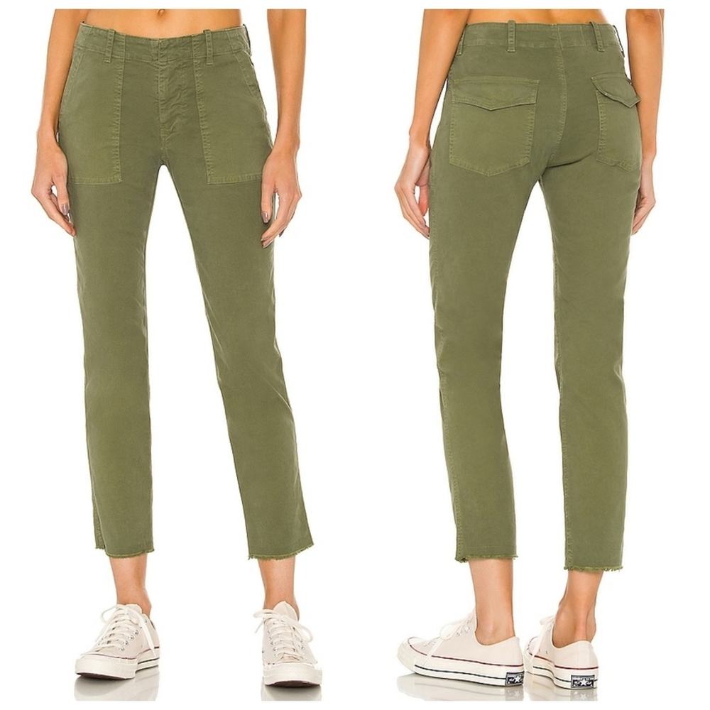 Nili Lotan Camo Olive Army Green Jenna Cropped Strsight Leg Pants Womens Size 0
